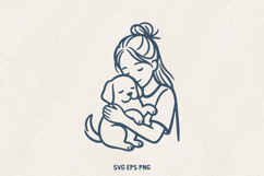 Girl with Dog and Cat Line Art SVG Bundle |Pet Lover Clipart Product Image 7