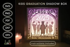 3D kids graduation light box svg template with layered little girl graduate celebrating with friends