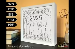 3D kids graduation shadowbox svg template with layered little girl graduate celebrating with friends