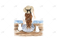 Girl sitting by the Lake with Cats Product Image 1