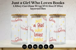 Girl Loves Books Book lover libbey beer can glass full wrap svg presized template for 16oz and 20oz glass for Cricut Silhouette and sublimation