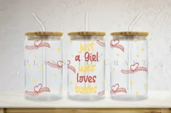 Girl Loves Books Book lover libbey beer can glass full wrap svg presized template for 16oz and 20oz glass for Cricut Silhouette and sublimation