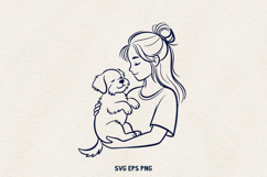 Girl and Puppy Line Art | Dog Mom Clipart|Pet Lover PNG SVG Product Image 1
