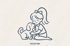 Girl and Puppy Line Art | Dog Mom Clipart|Pet Lover PNG SVG Product Image 1