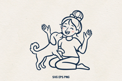Girl with Dog and Cat Line Art SVG Bundle |Pet Lover Clipart Product Image 8