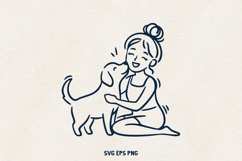 Girl with Dog and Cat Line Art SVG Bundle |Pet Lover Clipart Product Image 9