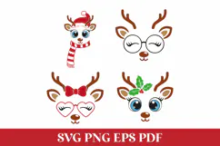 Christmas Girl Reindeer Faces SVG Cut Files for Cricut Product Image 1