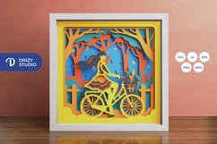 Girl Riding a Bike 3D Shadow Box Paper Cut Product Image 1