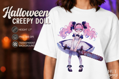 Spooky Doll with saw sword Anime Creepy Halloween clipart Product Image 1