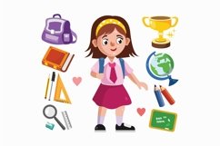 Girl Student and School Supplies Illustration Product Image 1