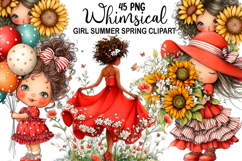 Girl Summer Spring Clipart png Watercolor png Product Image 1
