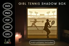 3D tennis light box svg template with layered girl players playing tennis
