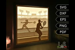 3D tennis lightbox svg template with layered girl players playing tennis