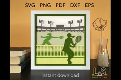 3D tennis shadow box svg template with layered girl players playing tennis