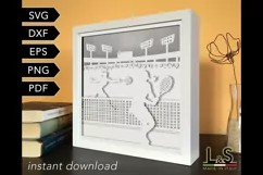 3D tennis shadowbox svg template with layered girl players playing tennis