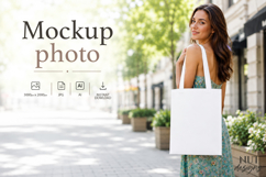 Tote Bag Mockup Girl with bag mockup White summer bag Product Image 1