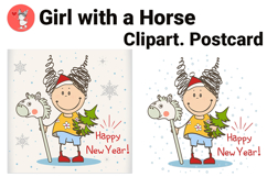 Girl with a Horse. Clipart. Postcard Product Image 2