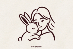 Girl with Dog and Cat Line Art SVG Bundle |Pet Lover Clipart Product Image 3