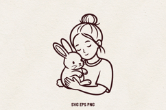 Girl with Dog and Cat Line Art SVG Bundle |Pet Lover Clipart Product Image 4