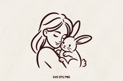 Girl and Rabbit Line Art | Bunny Lover Clipart | Pet Rabbit Product Image 1