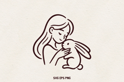 Girl and Rabbit Line Art | Bunny Lover Clipart | Pet Rabbit Product Image 1