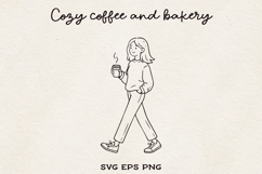 Girl with Coffee SVG PNG EPS Cozy Lifestyle Line Art. Product Image 1