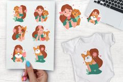 the set of cute girls love dogs stickers, cards, sublimation design, svg for birthday party, pet day