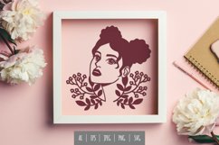 Pretty Girl with Double Bun Hair & Flower Buds SVG Design Product Image 1