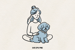 Girl and Puppy Line Art | Dog Mom Clipart|Pet Lover PNG SVG Product Image 1