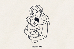 Girl and Puppy Line Art | Dog Mom Clipart|Pet Lover PNG SVG Product Image 1