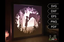 3D horse lightbox svg template with layered girl kissing horse in the nature design
