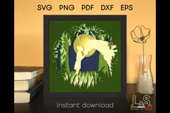 3D horse shadow box svg template with layered girl kissing horse in the nature design
