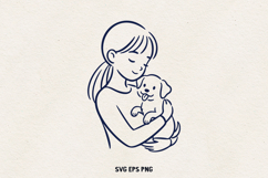 Girl with Dog and Cat Line Art SVG Bundle |Pet Lover Clipart Product Image 11