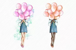 Girl with balloons Girl Clipart African American European Product Image 2