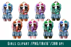 Girl in Santa Hat Best Friends Clipart African American Product Image 1