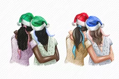 Best Friends in Santa Hat Girl Clipart African American Product Image 2