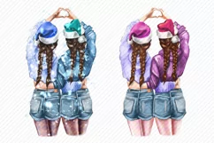 Girl in Santa Hat Best Friends Clipart African American Product Image 2