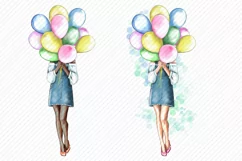 Girl with balloons Girl Clipart African American European Product Image 2