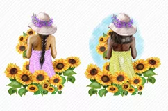 Girl Clipart Girl in Sunflowers African American European Product Image 2
