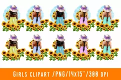 Girl Clipart Girl in Sunflowers African American European Product Image 1