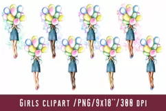 Girl with balloons Girl Clipart African American European Product Image 1