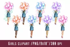 Girl with balloons Girl Clipart African American European Product Image 1