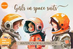 Girls in space suits watercolor clipart Product Image 1