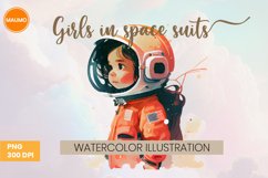Girls in space suits watercolor clipart Product Image 2