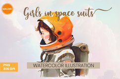 Girls in space suits watercolor clipart Product Image 3