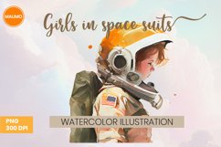 Girls in space suits watercolor clipart Product Image 4