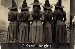 Group of women in vintage witch costumes, symbolizing unity Product Image 1