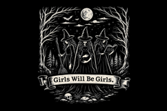 Vintage Witch Girls will be Girls Halloween PNG Design Product Image 1