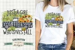 Girl Who Loves Fall Sublimation | Plaid Truck with Pumpkins Product Image 2