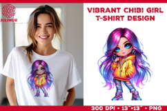 Vibrant Chibi Girl T-Shirt Printable Design. Chibi Girl PNG Product Image 1